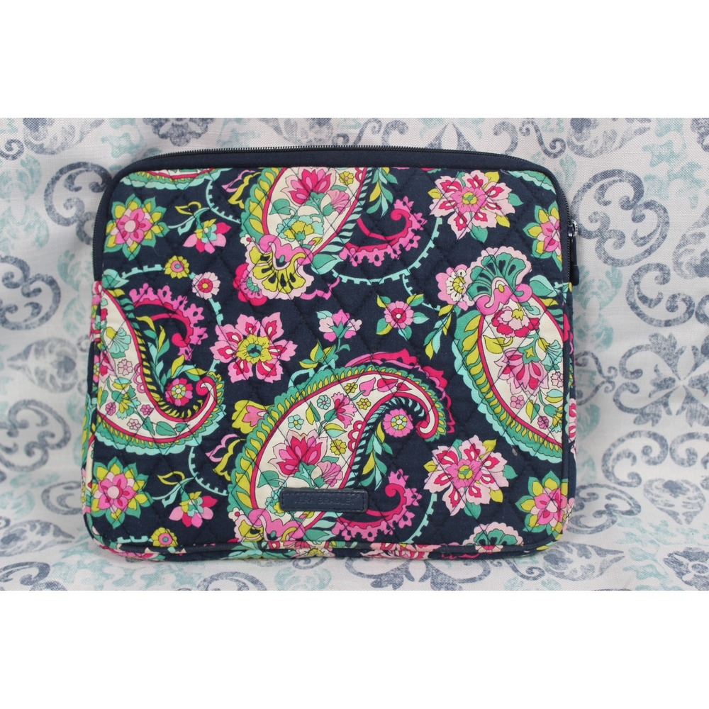 Vera Bradley Quilted Paisley Floral Tablet Laptop‎ Sleeve Navy Blue Case 10.5in
